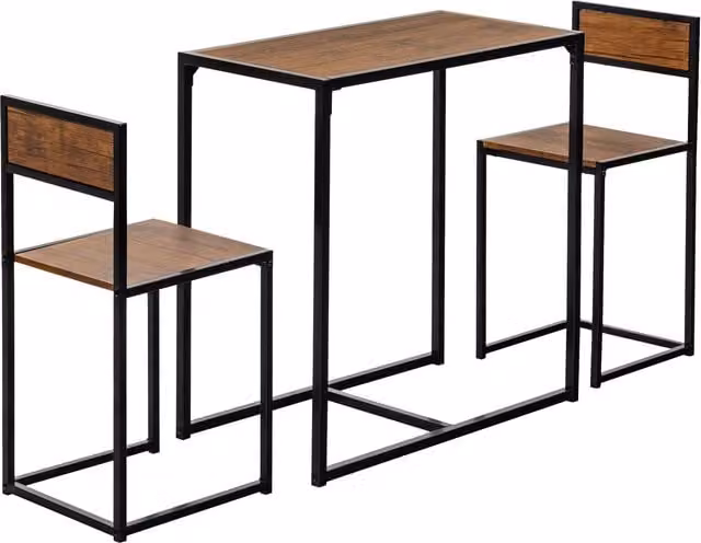 Harbour Housewares 2-Seater Industrial Breakfast Bar Set with Table and Chairs in Brown – 1
