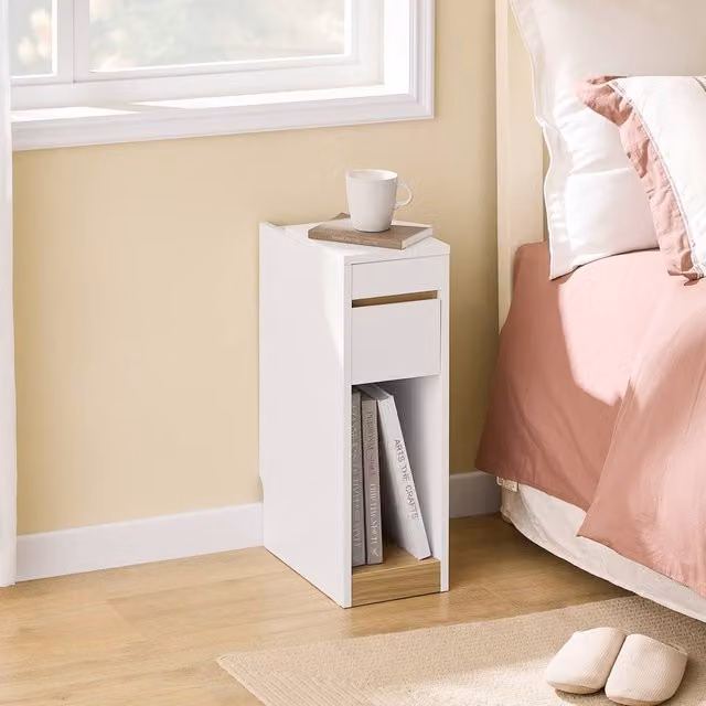 SoBuy Modern Slim Nightstand with Removable Top and Drawer in White
