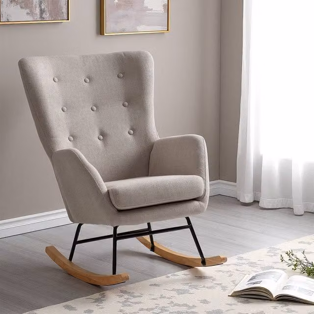 Seconique Hayden Beige Fabric Rocking Chair with Armrests – 2