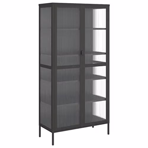 vidaXL Modern Black Highboard with Glass Doors and Metal Frame, W/D/H: 85 x 40 x 180 cm
