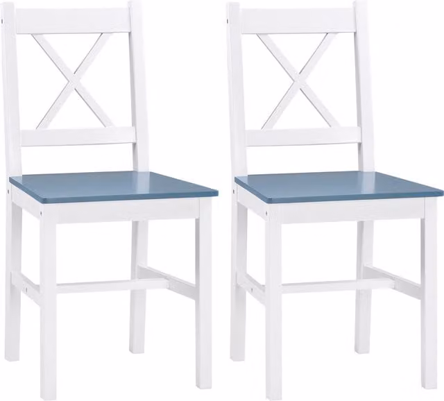 HOMCOM Set of 2 White Rustic Pine Wood Cross Back Dining Chairs