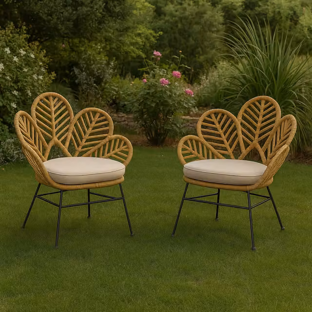Homerepublic Floral Rattan and Metal Boho Chair in Beige and Black