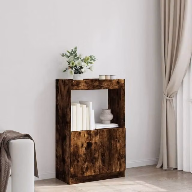 Berkfield Home Smoked Oak Highboard in Brown, W/D/H: 63 x 33 x 100 cm