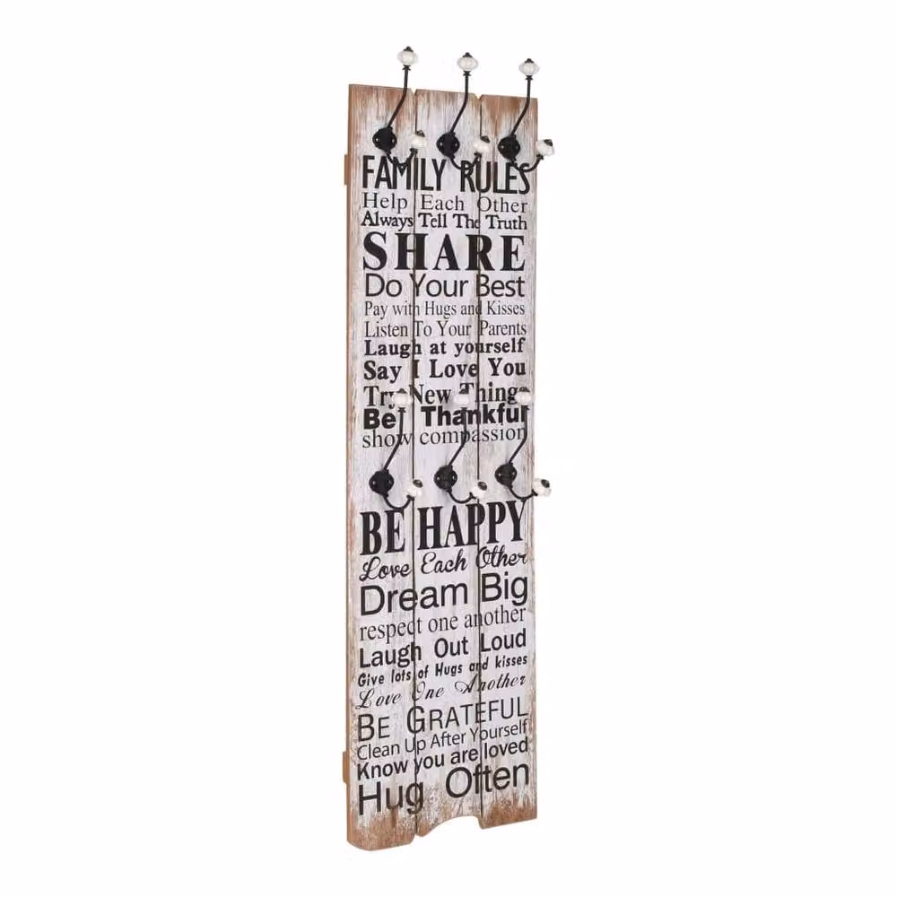 Berkfield Home Wall-mounted Family Rules Coat Rack with 6 Hooks, W: 120 cm, H: 40 cm, D: 40 cm – 2