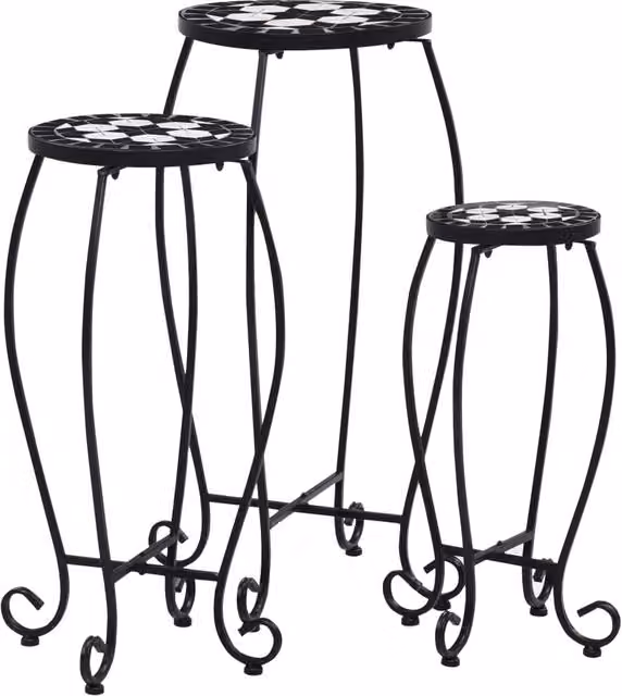 Berkfield Home Mosaic Nesting Tables, 3 Piece Set in Black and White Ceramic with Powder Coated Steel Frames