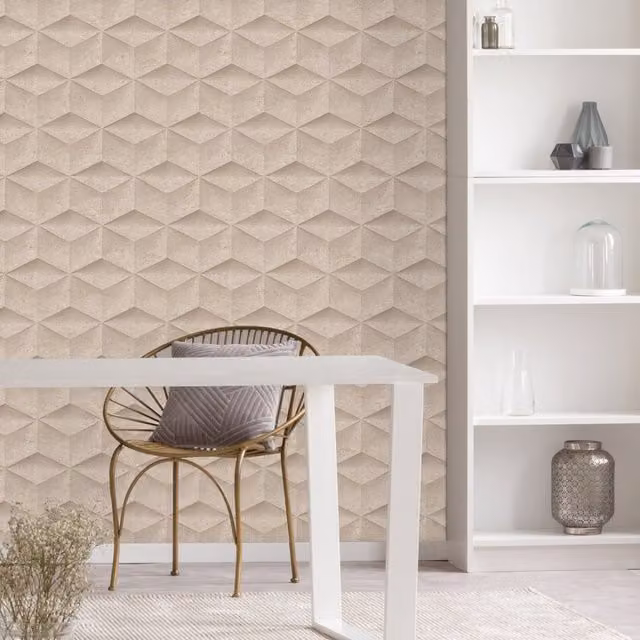 I Love Wallpaper Architectural Blush Concrete Abstract Geometric Wallpaper in Pink, Gold and Beige
