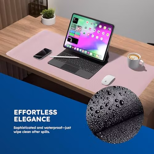 Desiretech Reversible PU Leather Desk Mat, Pink/Silver, W: 60 cm, D: 35 cm – 4