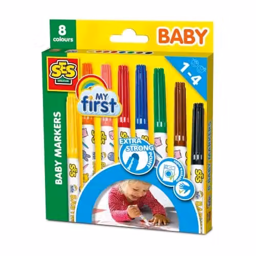 SES Creative My First Baby Markers in 8 Multicolour Shades, Washable and Hypoallergenic with Rounded Safety Nibs for Little Hands