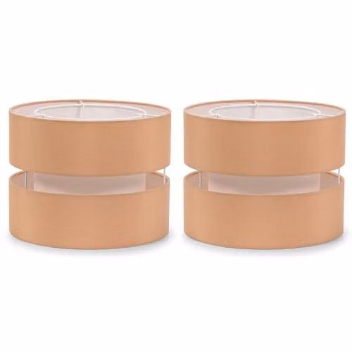 ValueLights Pair of Small Easy Fit Cylinder Ceiling Lamp Shades in Sand with Warm White LED Bulbs, Width: 26 cm