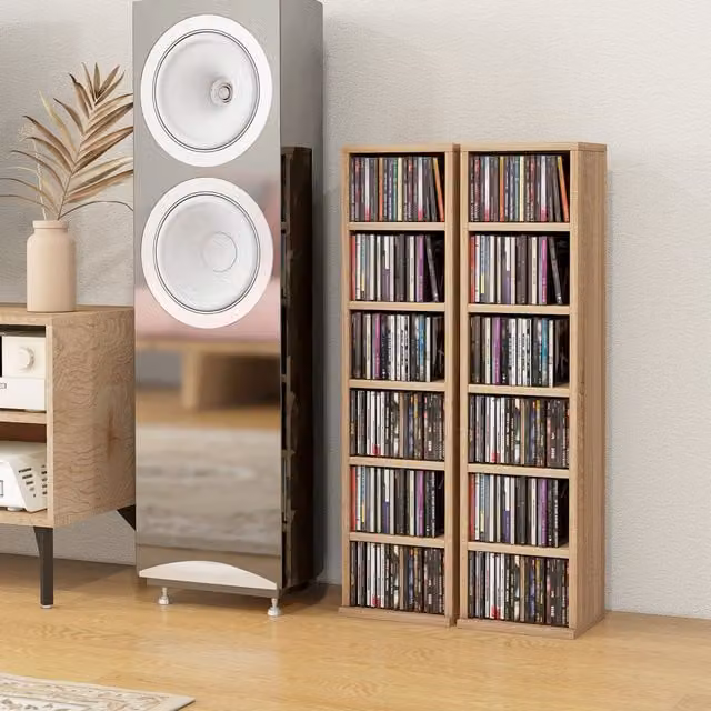 HOMCOM Set of 2 Modern Wall Mounted CD Media Display Shelf Units in Brown