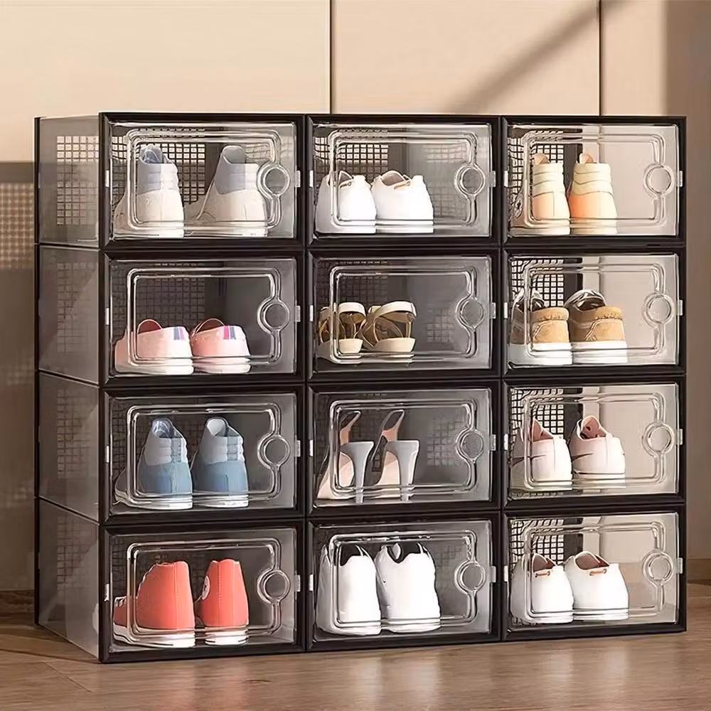NESTLUNE 12 Pack Stackable and Foldable Durable Plastic Shoe Boxes in Transparent – 3
