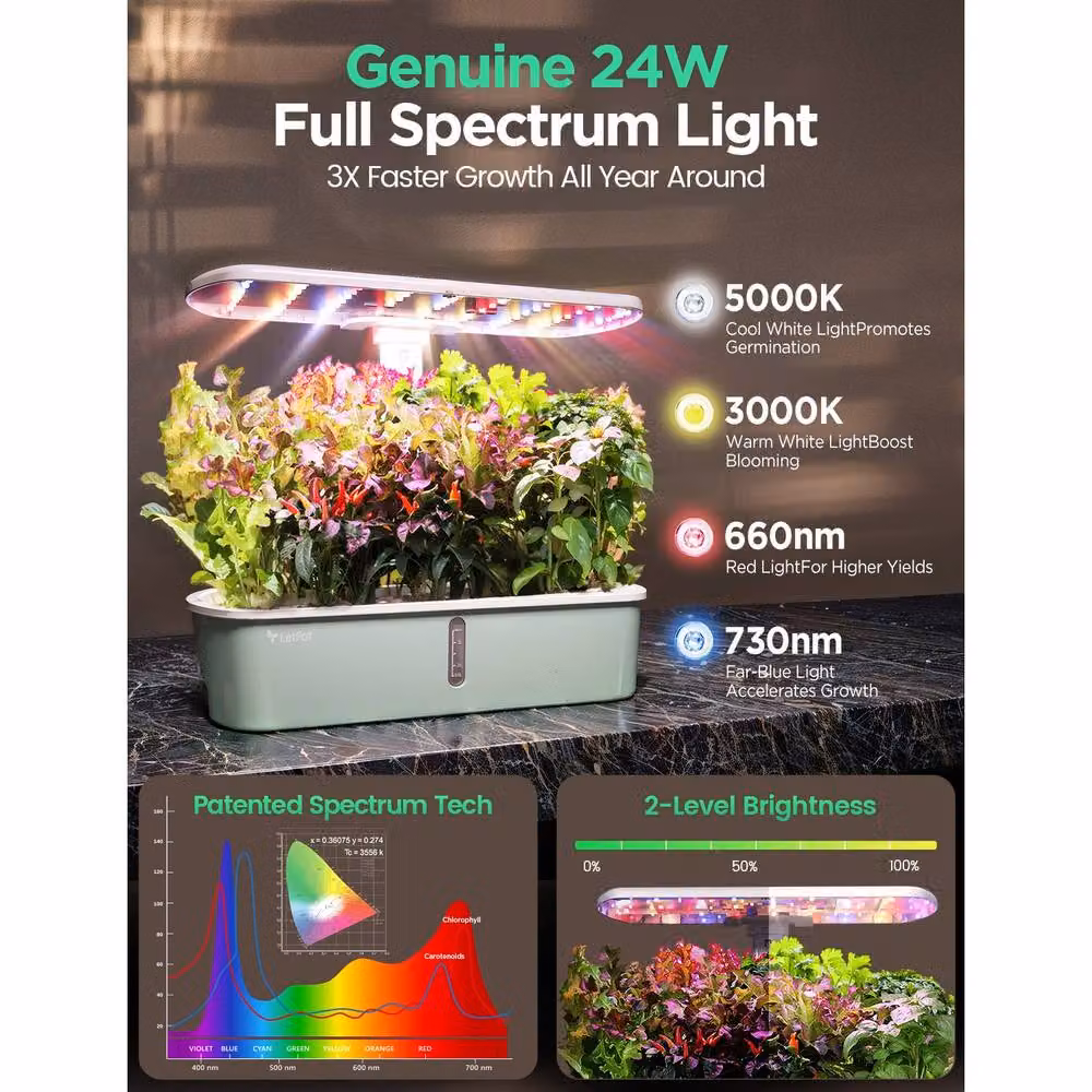 Letpot Smart Hydroponic Indoor Planter with 24W Grow Light and App Control, Green – 2