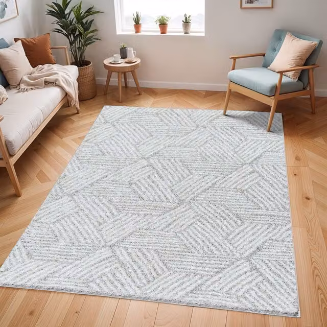 Livabliss Cloudy Shag Geometric Rug in Grey and Beige, W: 200 cm, D: 275 cm