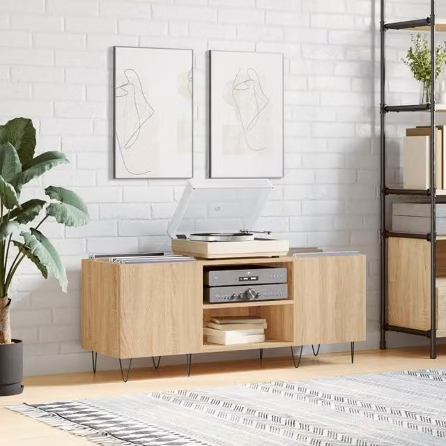 Berkfield Home Record Cabinet in Sonoma Oak Brown, W/D/H: 121 x 38 x 48 cm