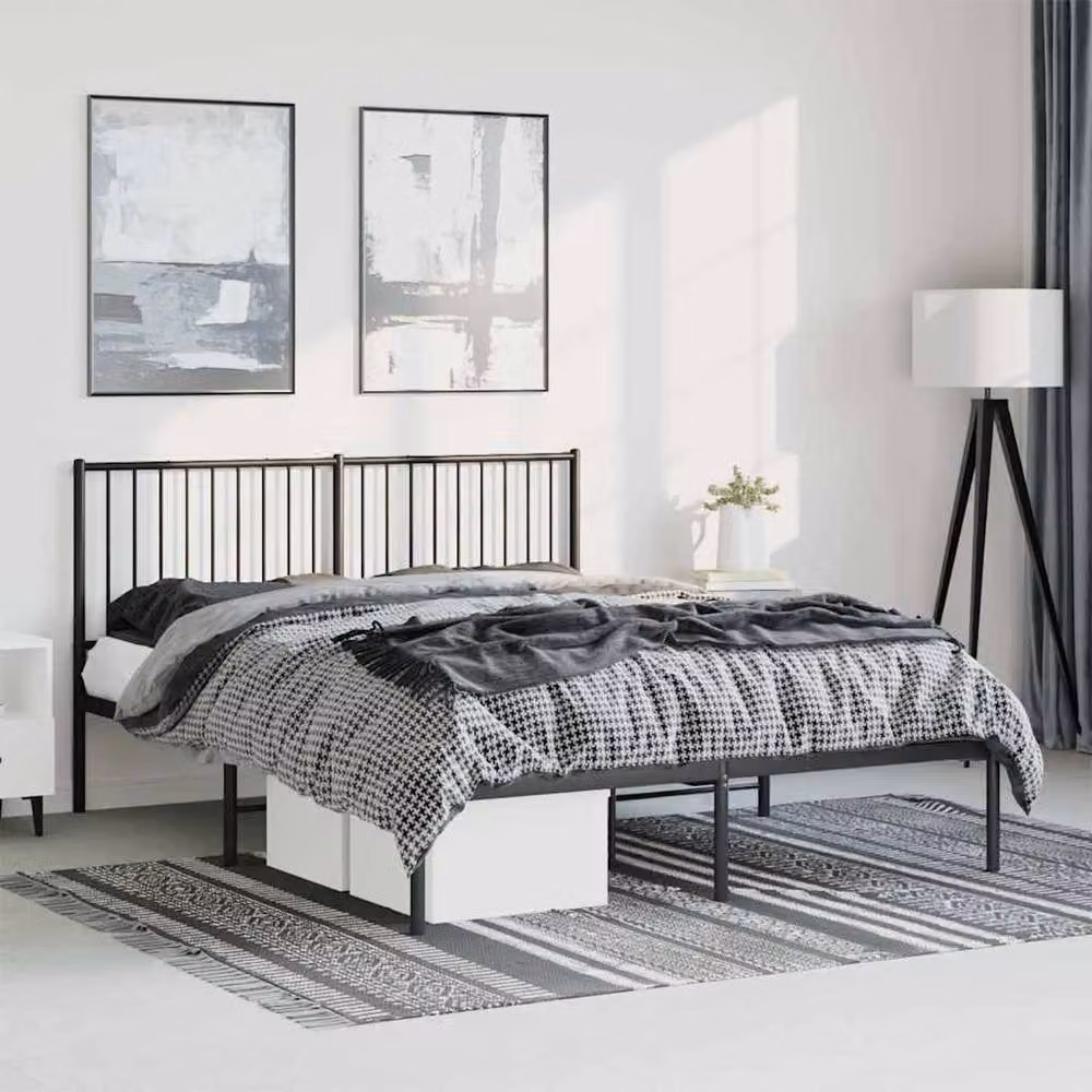 Berkfield Home Metal Bed Frame with Headboard in Black, W: 150 cm, D: 200 cm – 2