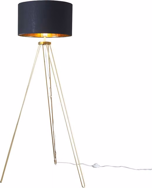 ValueLights Modern Gold Hairpin Design Tripod Floor Lamp with Black and Gold Drum Shade