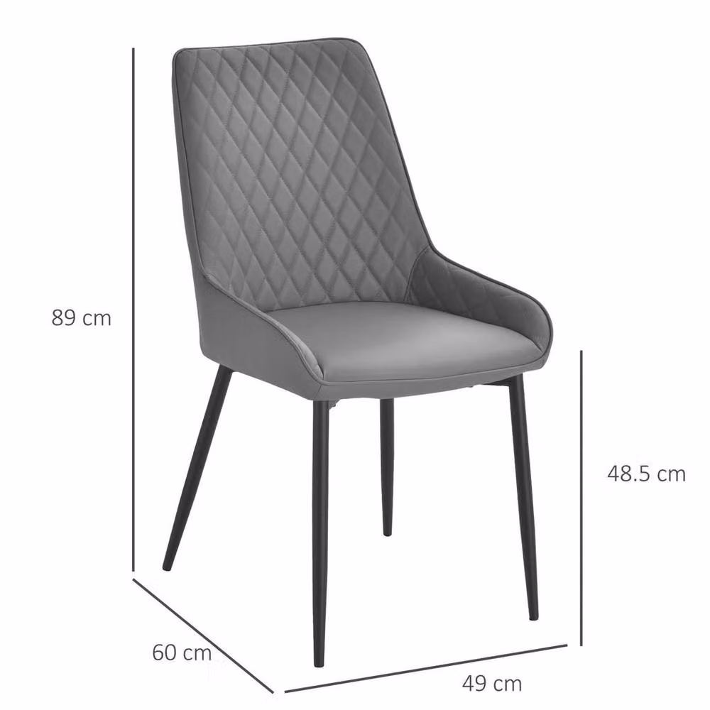 NESTLUNE Set of 2 Grey Quilted PU Leather Dining Chairs with Metal Frame – 2