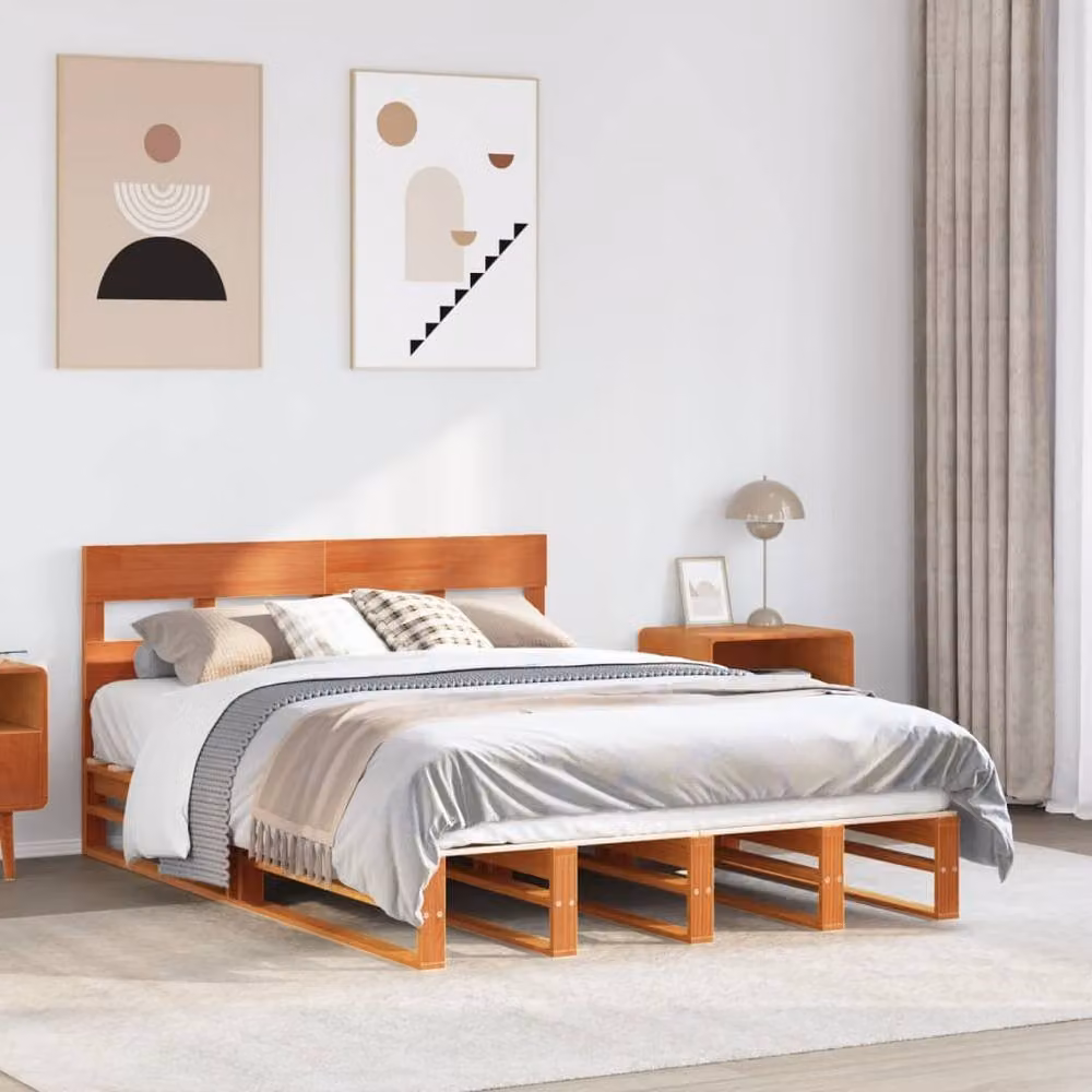 Berkfield Home Small Double Solid Pine Bed Frame in Wax Brown, W/D/H: 120 x 200 cm – 2