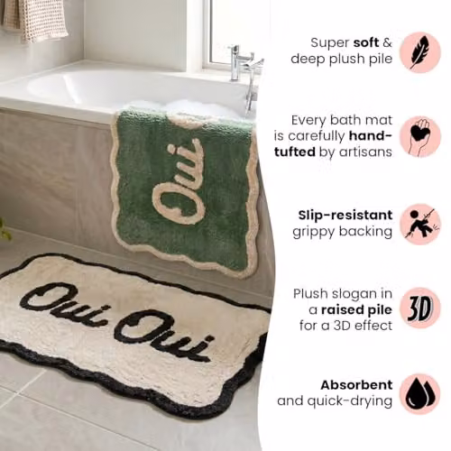 Mooky Mats Oui Oui Scalloped Bath Mat in Beige, Non-Slip and Quick-Drying Polyester Bathroom Rug, W: 50 cm, D: 80 cm – 3