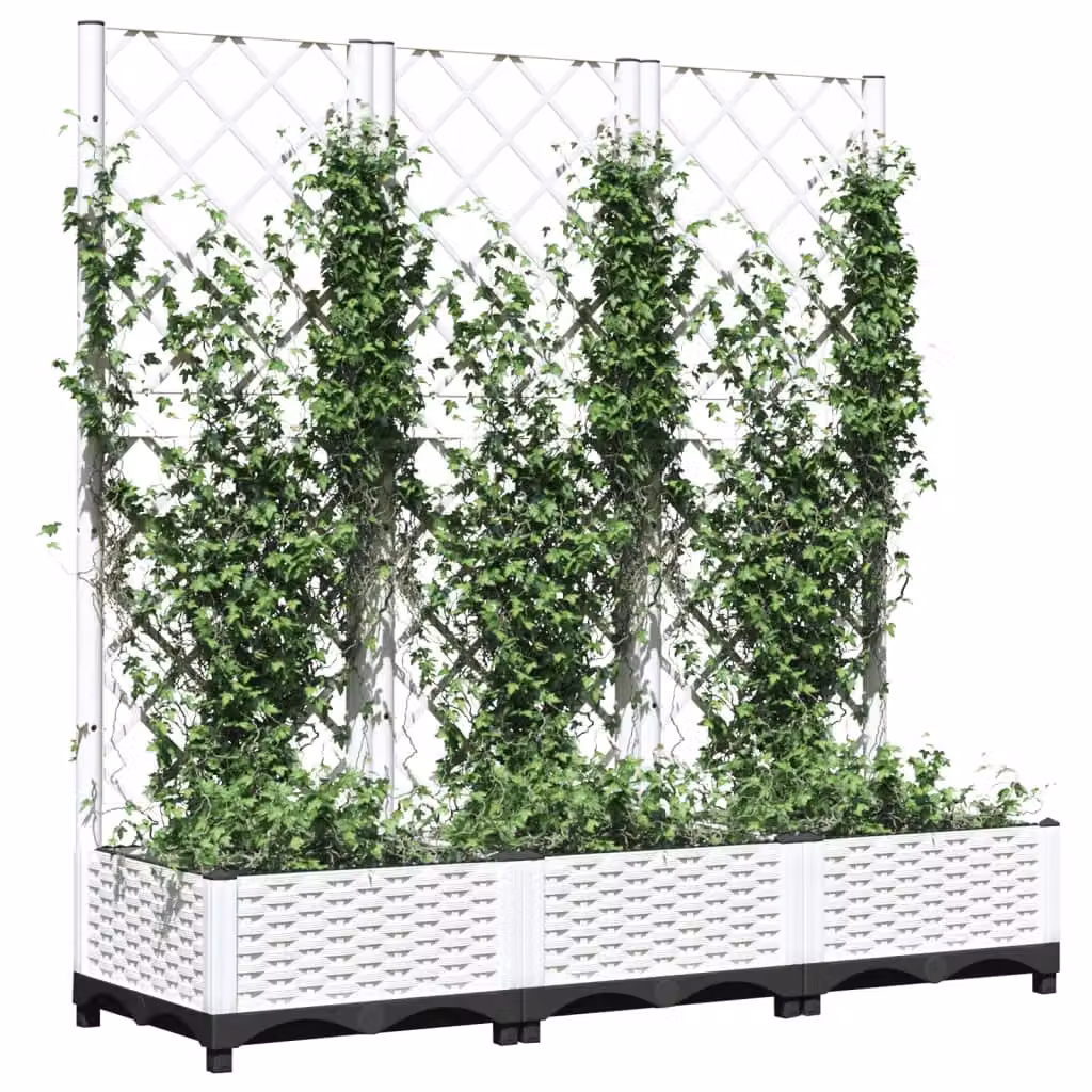 Berkfield Home Garden Planter with Trellis, White, W/D/H: 120 x 40 x 121.5 cm – 3