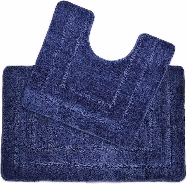 Allure Bath Fashions Two Piece Non-Slip Microfibre Bath and Pedestal Mat Set in Blue – 6