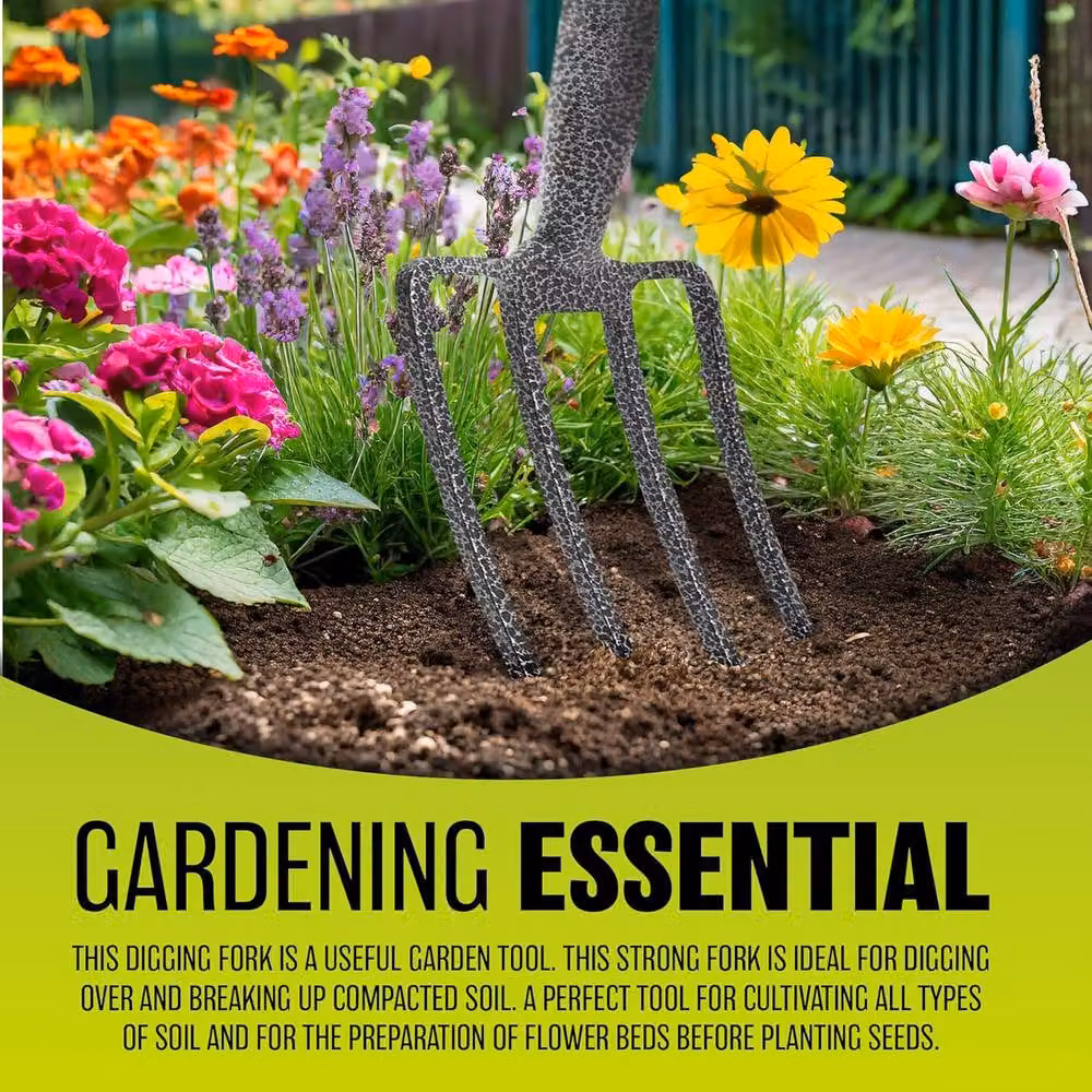 BARGAINS-GALORE Heavy Duty Carbon Steel Garden Border Digging Fork with Multicolour Handle – 4