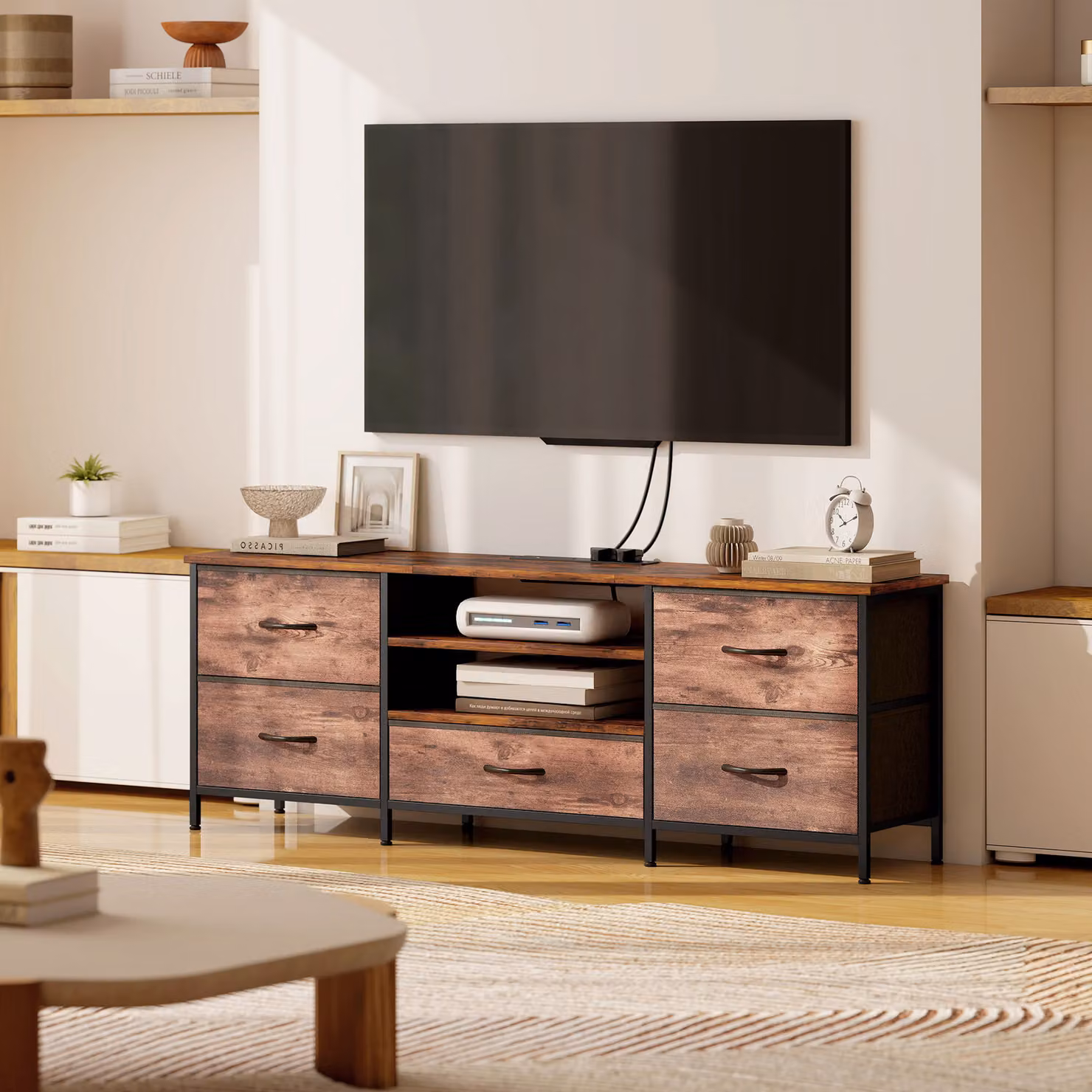 HOMCOM Industrial Multi-Storage TV Stand in Brown, Grey and Black – 7
