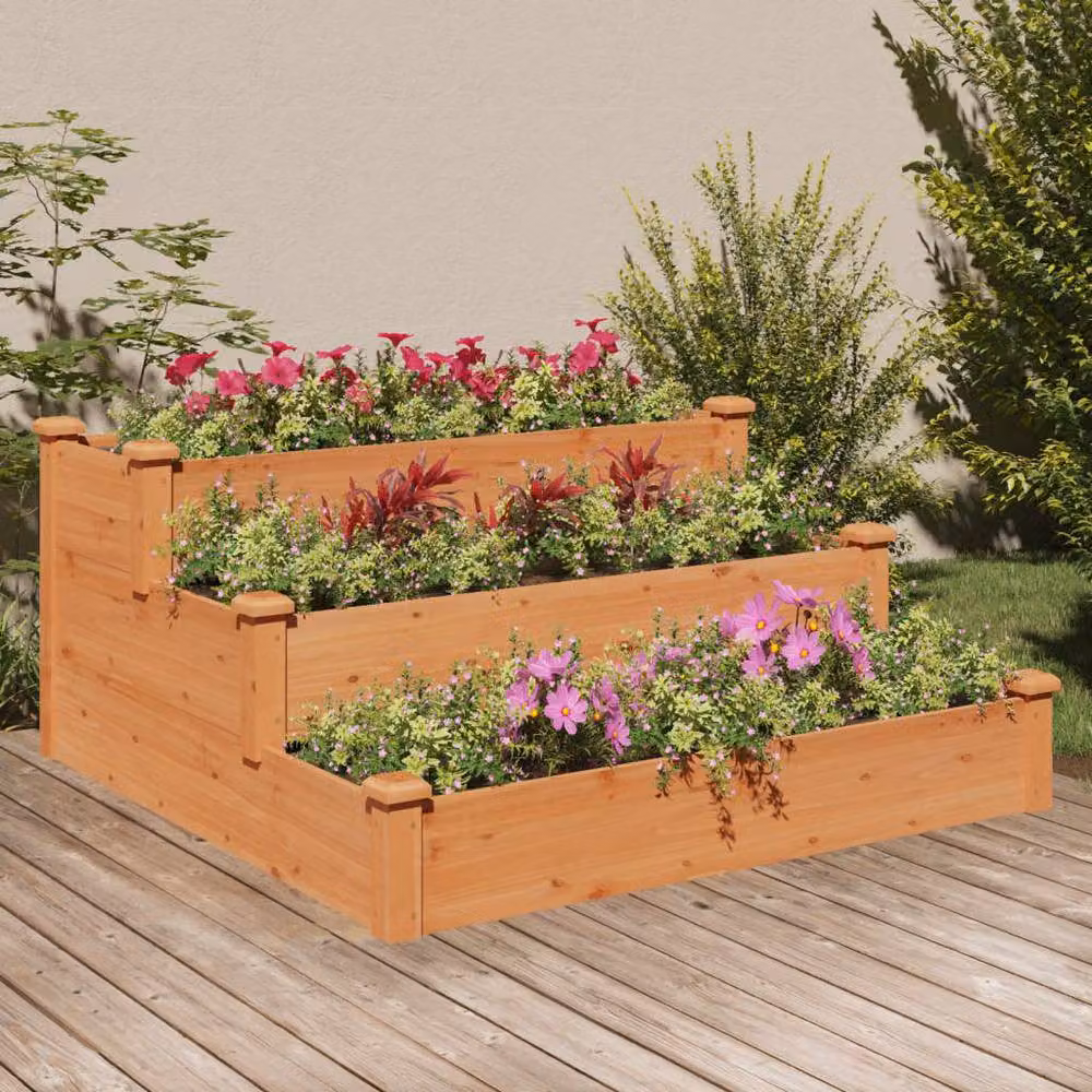 Berkfield Home Garden Brown Wooden Raised Bed W/D/H: 120 x 120 x 56 cm – 2