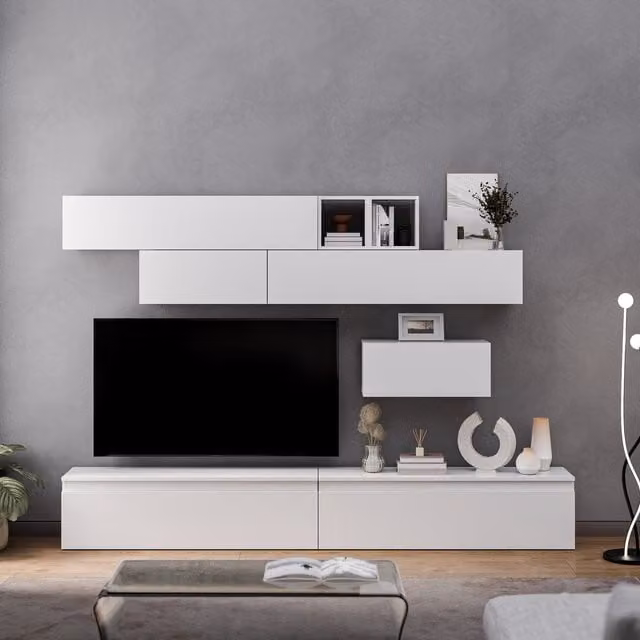 Decorotika Colmar Wall Mounted Entertainment Center in High Gloss White