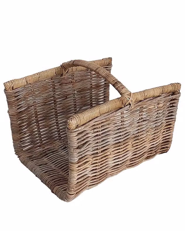 Dibor Aranos Open Ended Fireplace Log Storage Basket, Small, Natural Rattan with Handles – 2