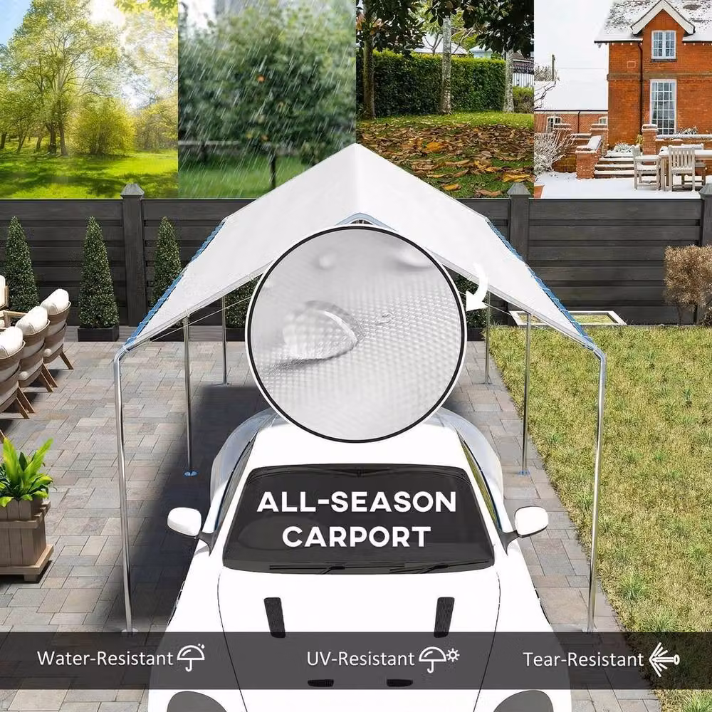 SPETLEK Heavy Duty Gable Carport Garage Car Shelter, White, W: 6 m, D: 3 m – 2