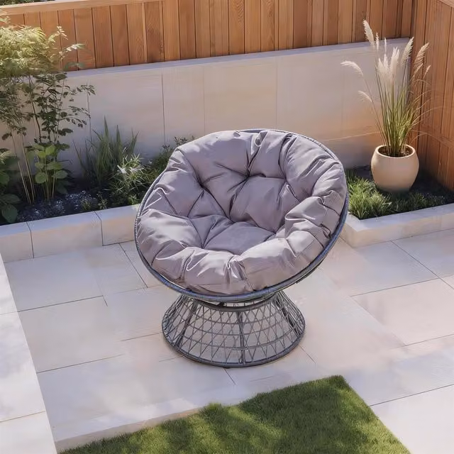 Home Source Oasis Egg Chair with Waterproof Cushion in Dark Grey Rattan