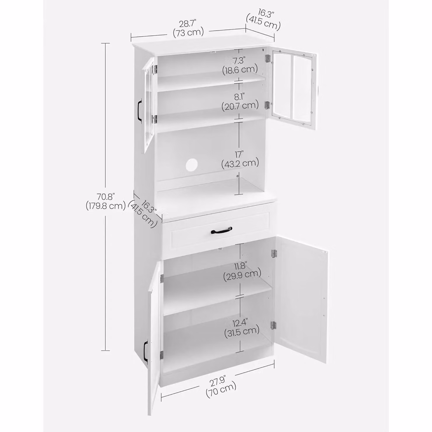VASAGLE Modern Tall Kitchen Pantry Cabinet with Transparent Glass Doors in White – 2
