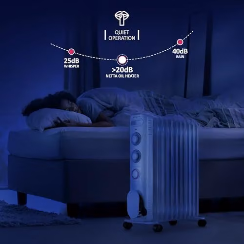 Netta 2500W Electric Oil Filled Radiator with Thermostat, 24 Hour Timer and Overheat Protection, White – 3