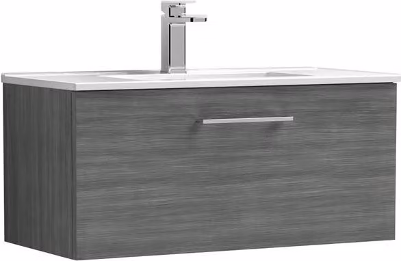 Balterley Modern Wall Hung Bathroom Vanity Unit with 1 Soft Close Drawer, Anthracite Grey, Width: 80 cm