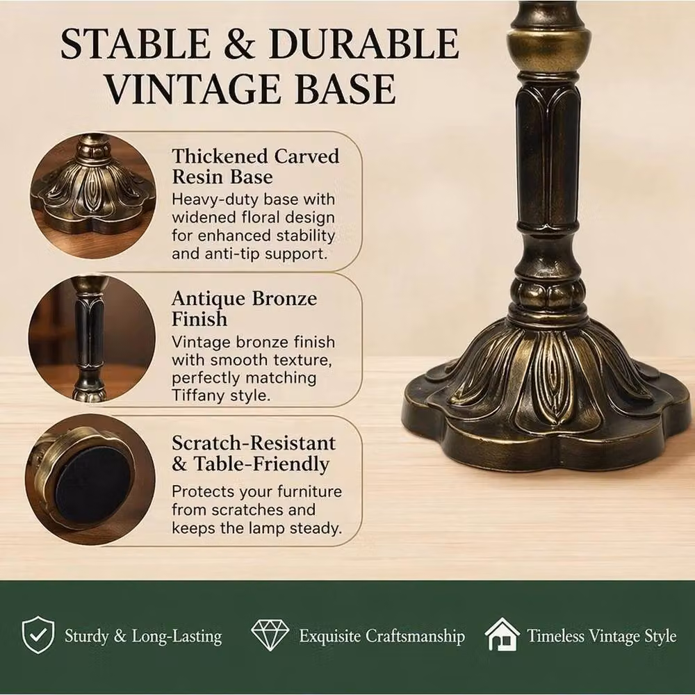 FORGEVIO Art Nouveau Handcrafted Stained Glass Table Lamp in Green and Bronze – 2