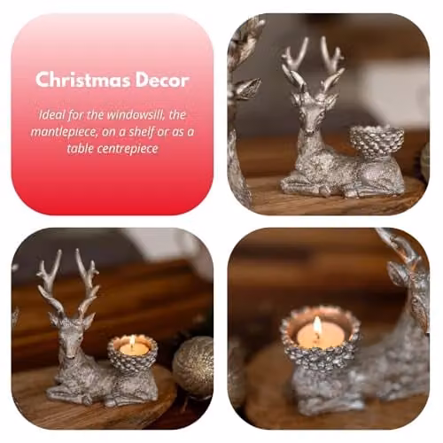 Marco Paul Set of Two Silver Resin Stag Tealight Holders – 6