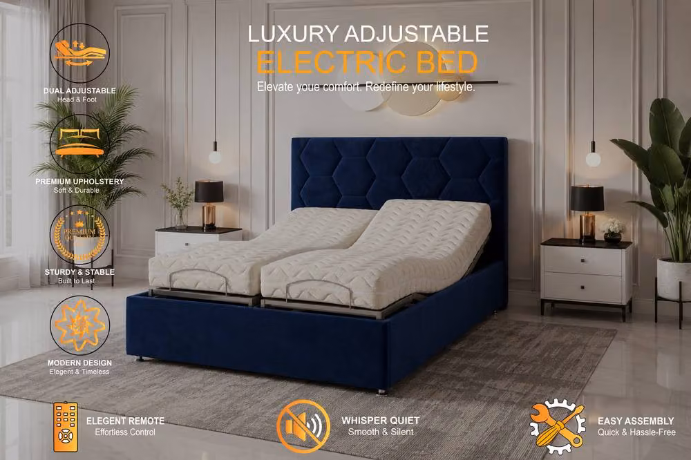 PARADISE BEDS LTD Luxury Madrid Mobility Bed with Mattress and Headboard in Grey Velvet, Super King Size – 2