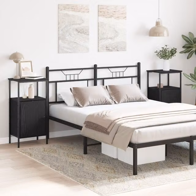 Berkfield Home Set of 2 Black Oak Bedside Cabinets, W/D/H: 41 x 31 x 80 cm