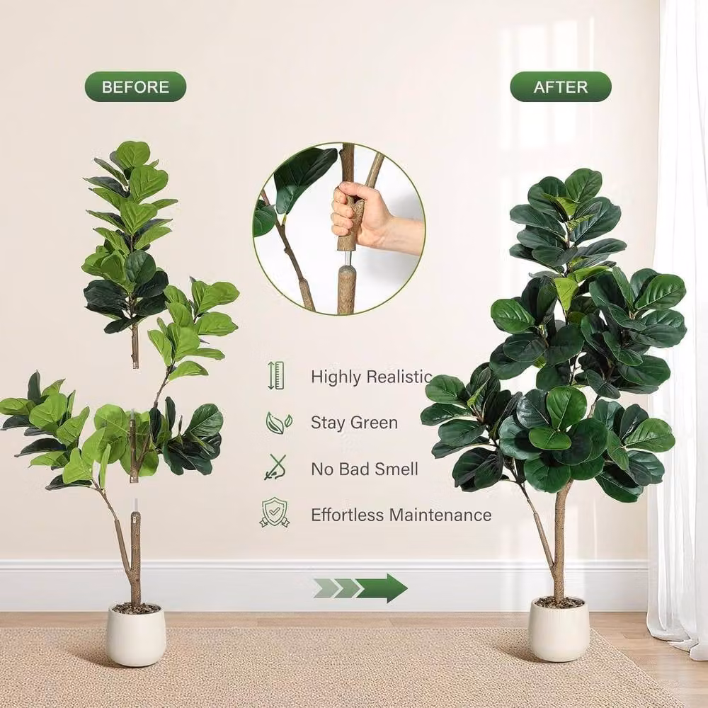 London Boutique 150cm Artificial Fiddle Leaf Fig Tree in Green – 3
