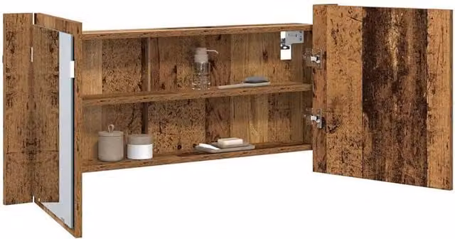 Berkfield Home LED Mirror Cabinet in Brown Old Wood, W/D/H: 100 x 12 x 45 cm