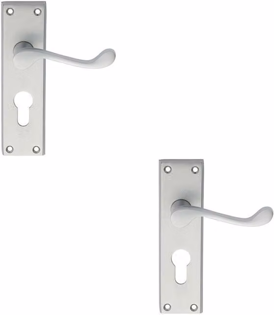 Loops 2x Pair Victorian Scroll Handle on Euro Lock Backplate in Satin Chrome, W: 150 mm, H: 43 mm