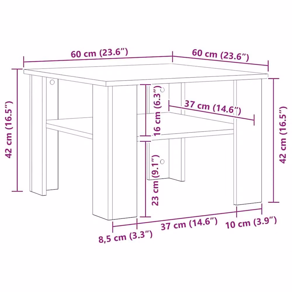 Berkfield Home Modern Black Square Coffee Table in Matt MDF, W/D/H: 60 x 60 x 42 cm – 5