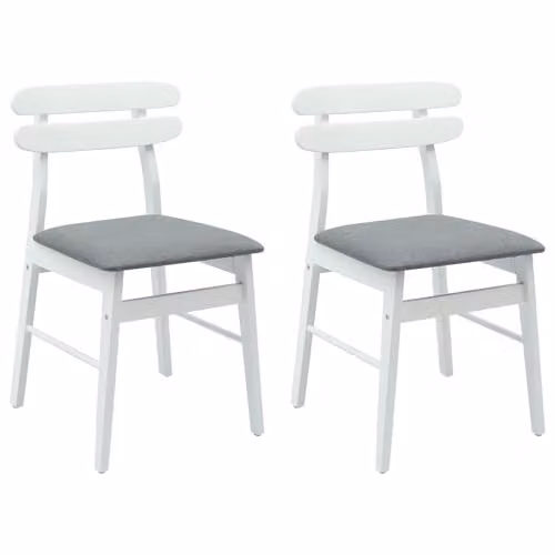 vidaXL Set of 2 Dining Chairs in White and Grey with Solid Rubberwood and Fabric