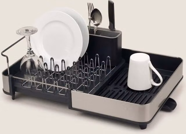 Joseph Joseph Extendable Stainless Steel Dish Drainer with Cutlery Holder, Grey