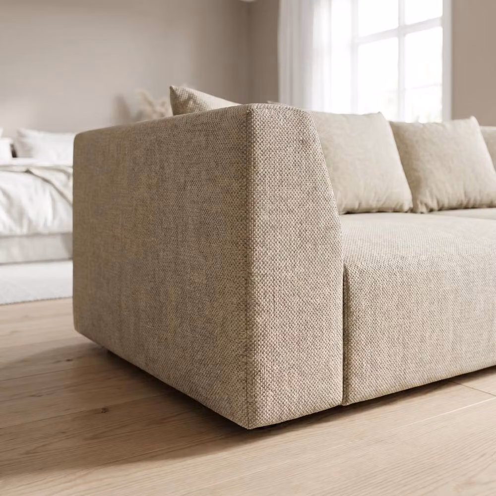 Abakus Direct Tokyo 3 Seater Sofa in Beige Basket Weave Fabric – 4