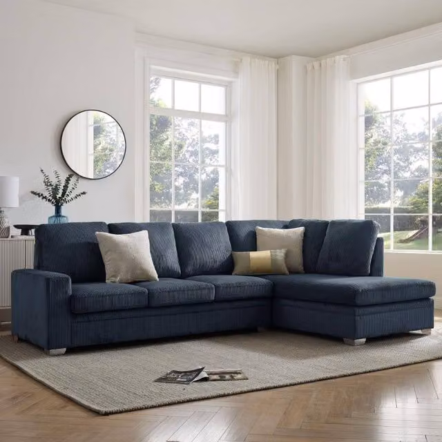Home Detail Alcott L-Shape Corner Sofa, Right Hand Facing, Blue Fabric
