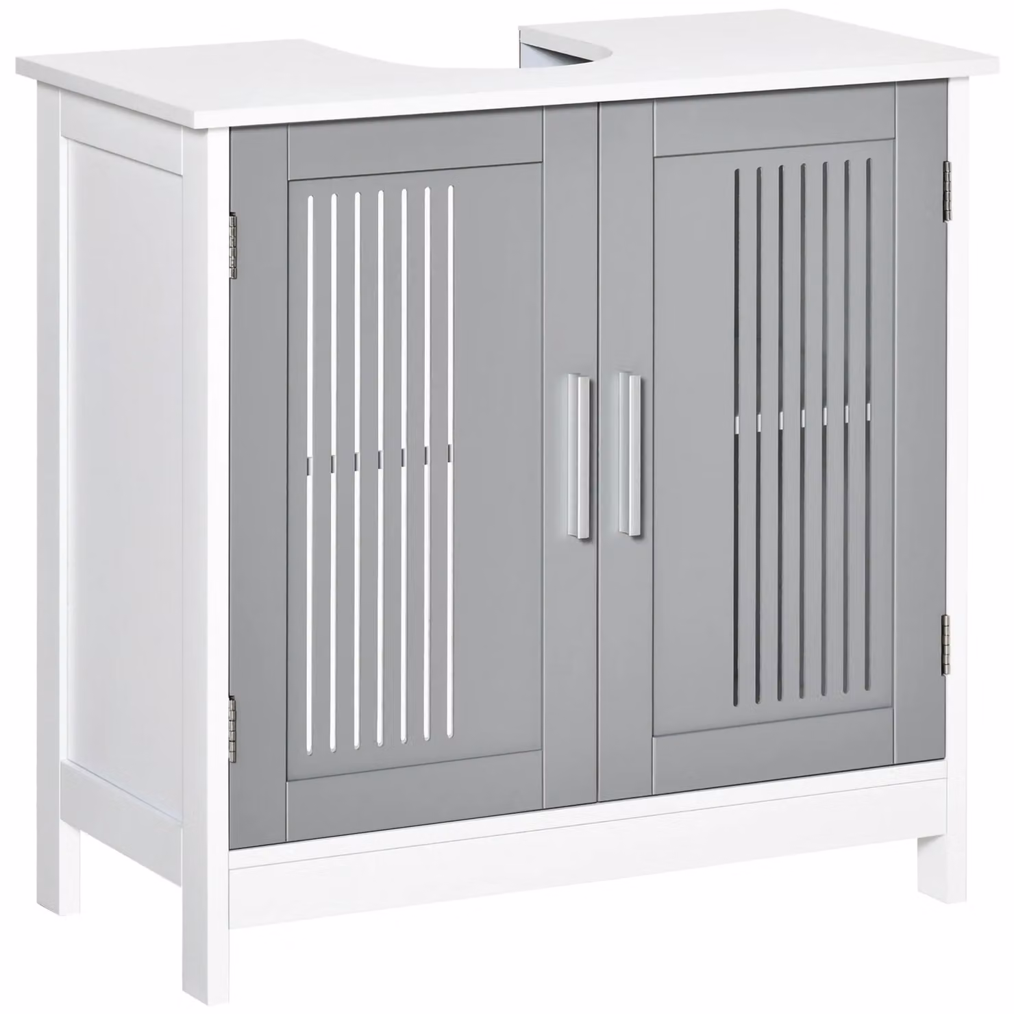 Kleankin Freestanding Bathroom Under Sink Cabinet with Internal Shelves and Hinged Doors in White or Grey – 2