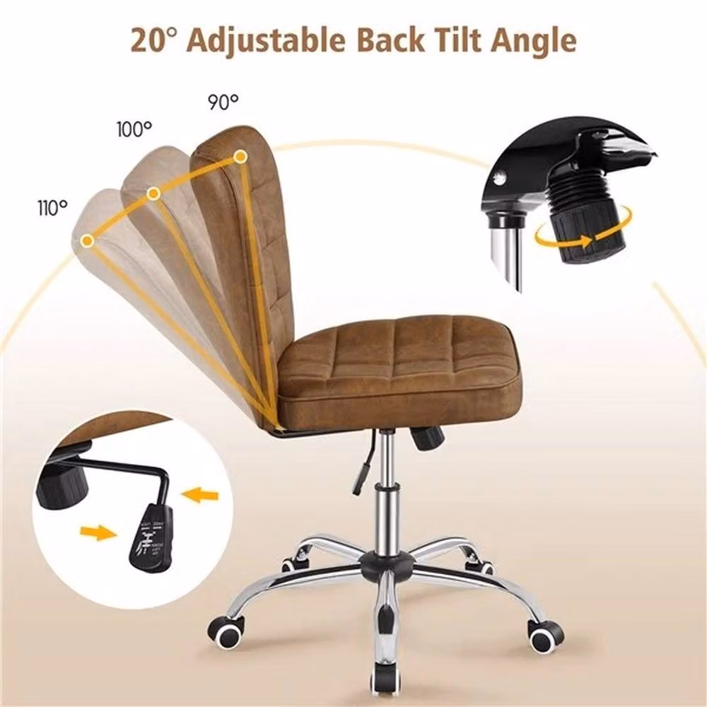 Kelvenix Brown Faux Leather Mid-back Office Task Chair with 360 Degree Swivel and Castors, W/D/H: 44.5 x 46.0 x 52.0 cm – 3