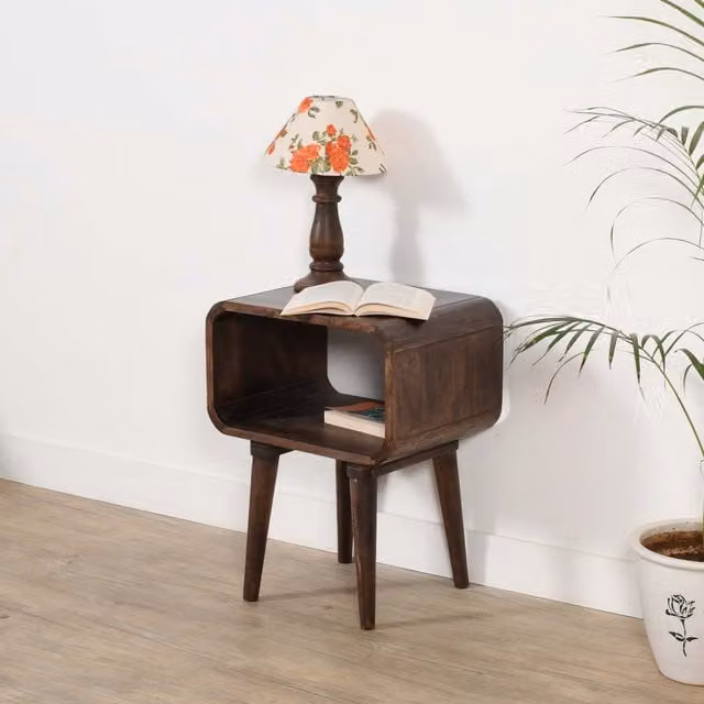 IH Design Franklin Mid-Century Mango Wood Bedside Table in Brown